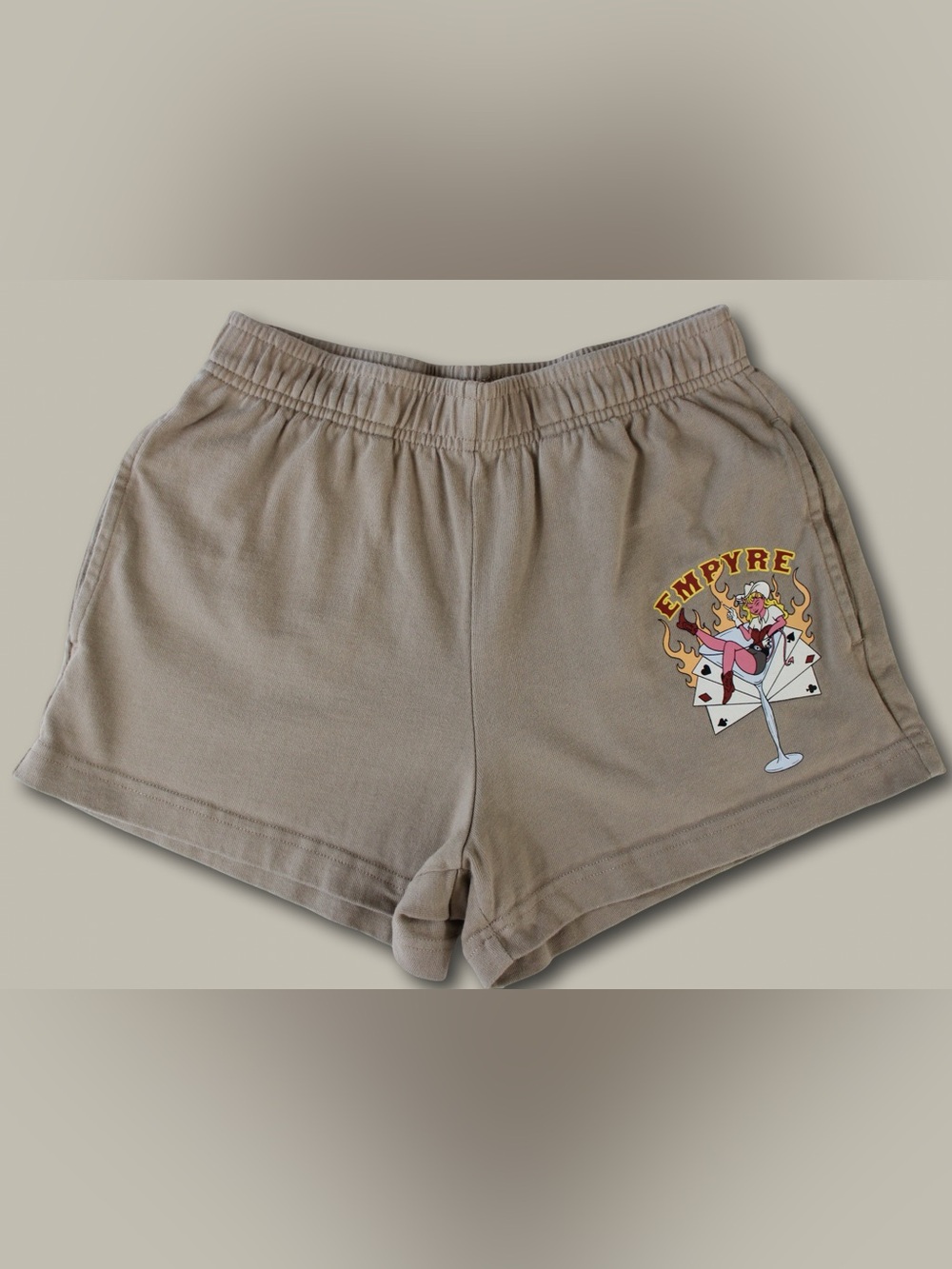 Empyre Graphic Sweat Shorts XS Tan Cowgirl Pinup Alt Skate Egirl Baddie Grunge - Picture 1 of 6